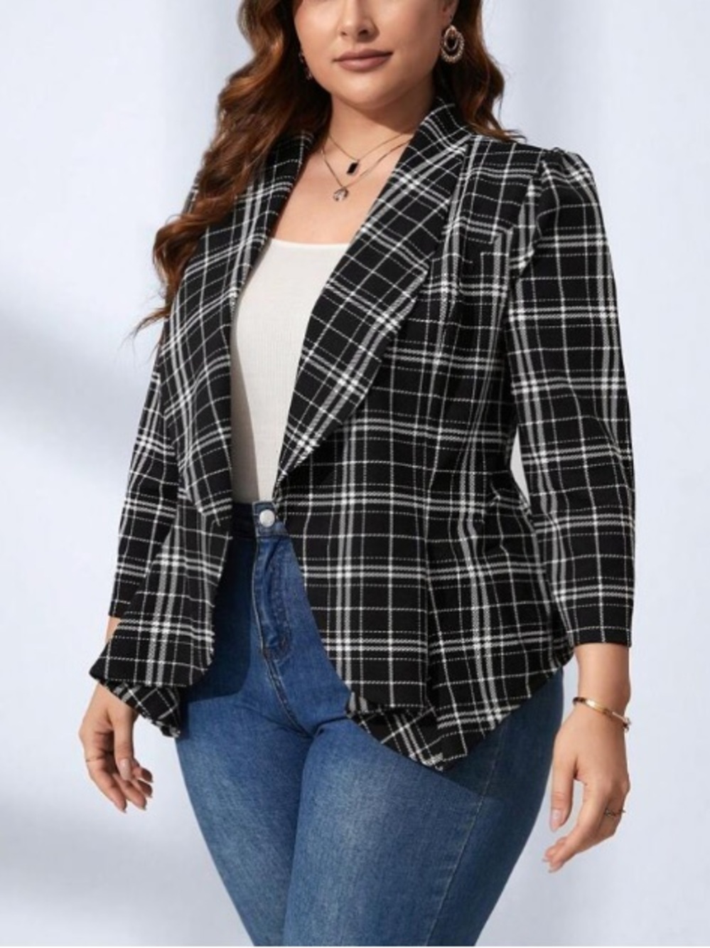NWOT🌈 SHEIN Curve Plaid Open-Front Women's Blazer